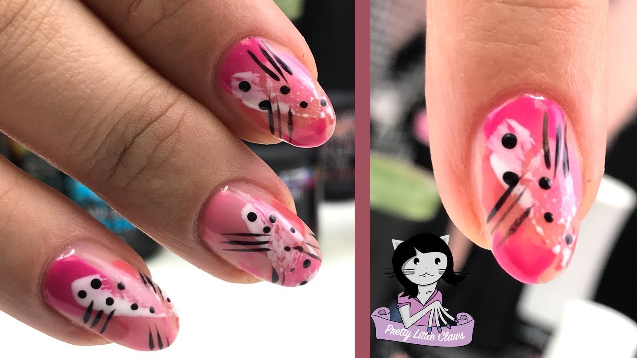 Pink Nail Design with Kandinsky Style Line Art