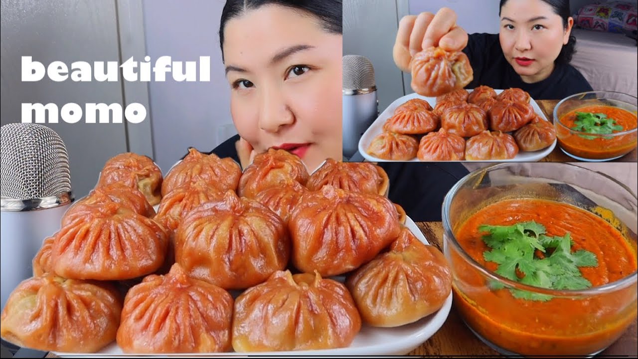 lamb momo with tomato achar mukbang/asmr