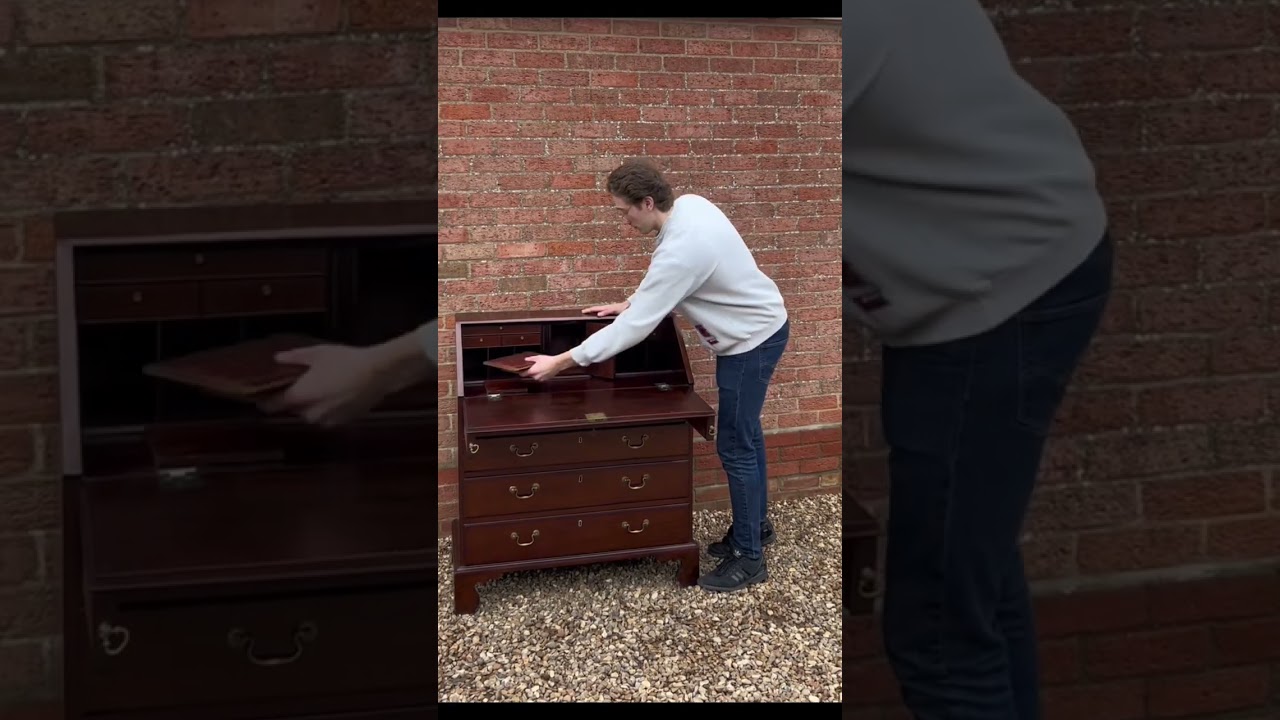 Antique Dealer finds 150 year old coin in hidden compartment of antique bureau! #antiquefurniture