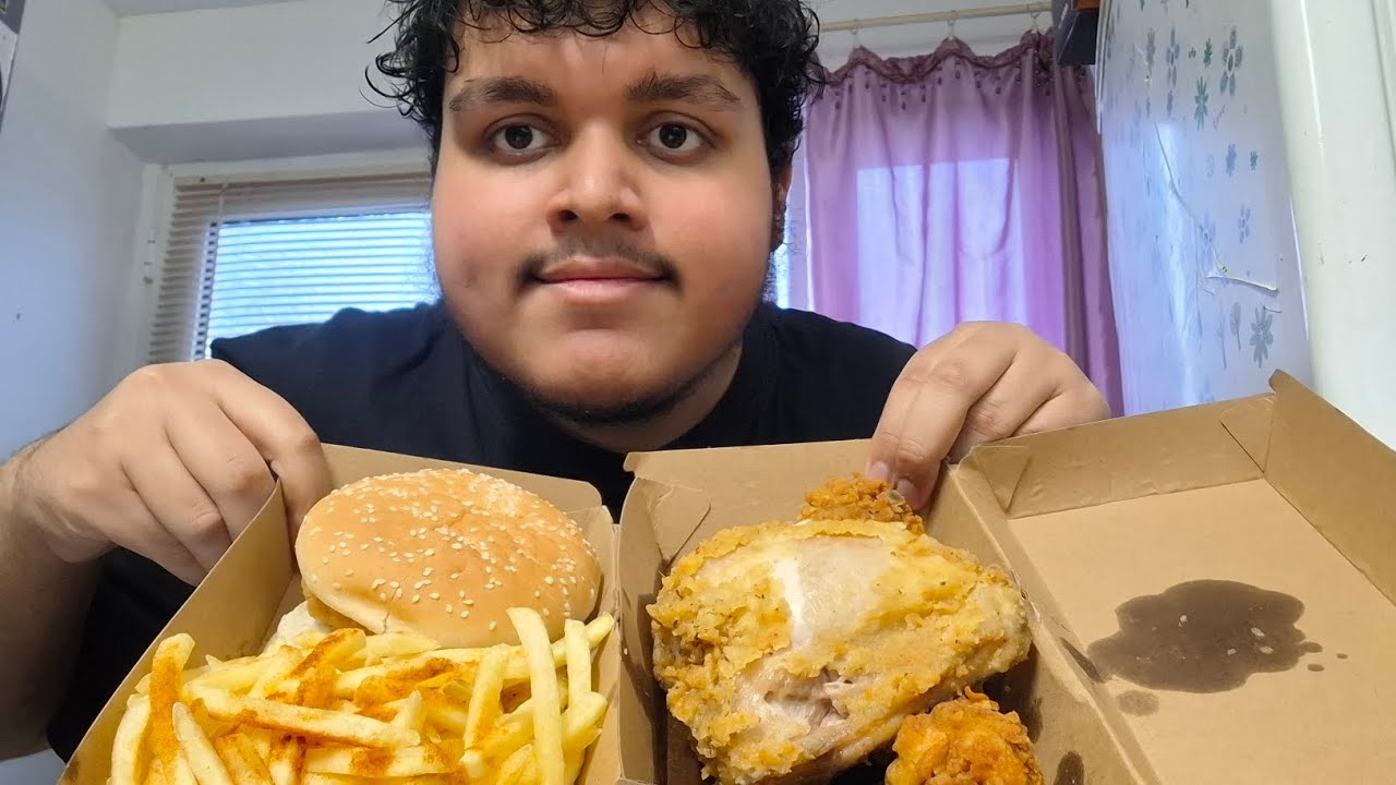 Chicken burger chips fried chicken wings uk mukbang 