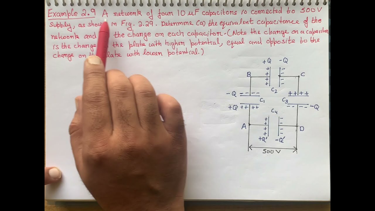 Example 2.9 A network of four 10 uF capacitors is connected to a 500 V supply, as shown in fig. 2.29