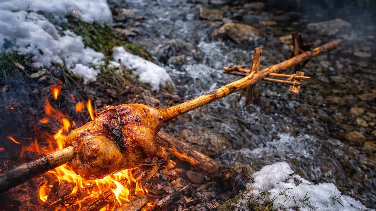 Primitive Campfire Roast | ASMR