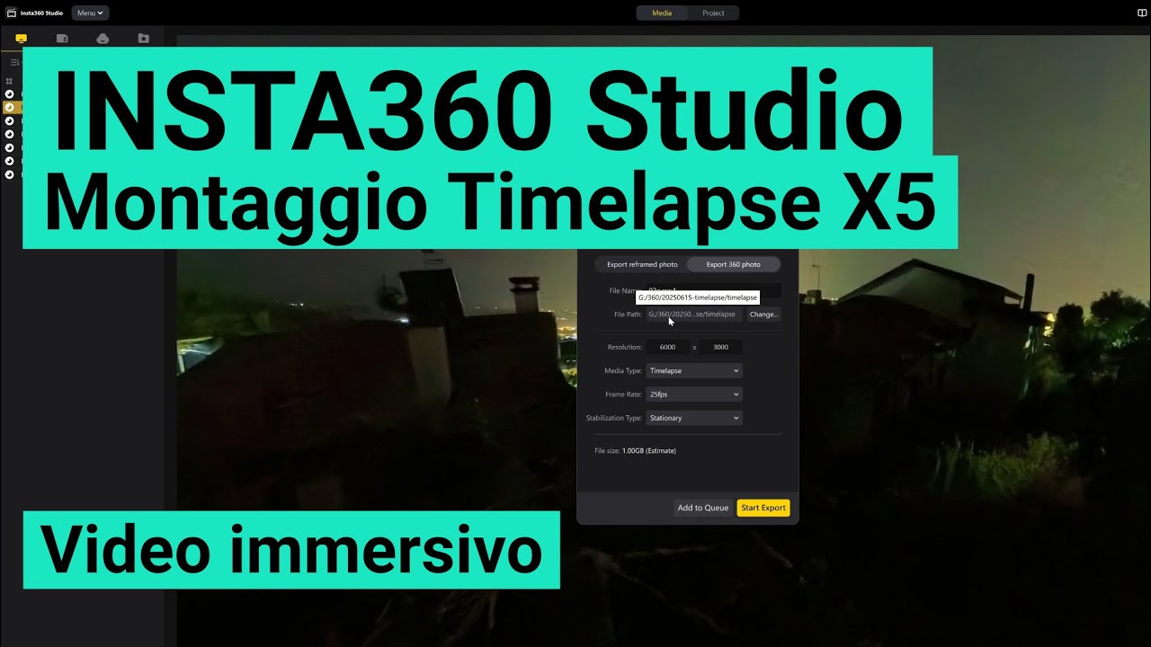 Insta360 Studio - Creare un timelapse con la X5