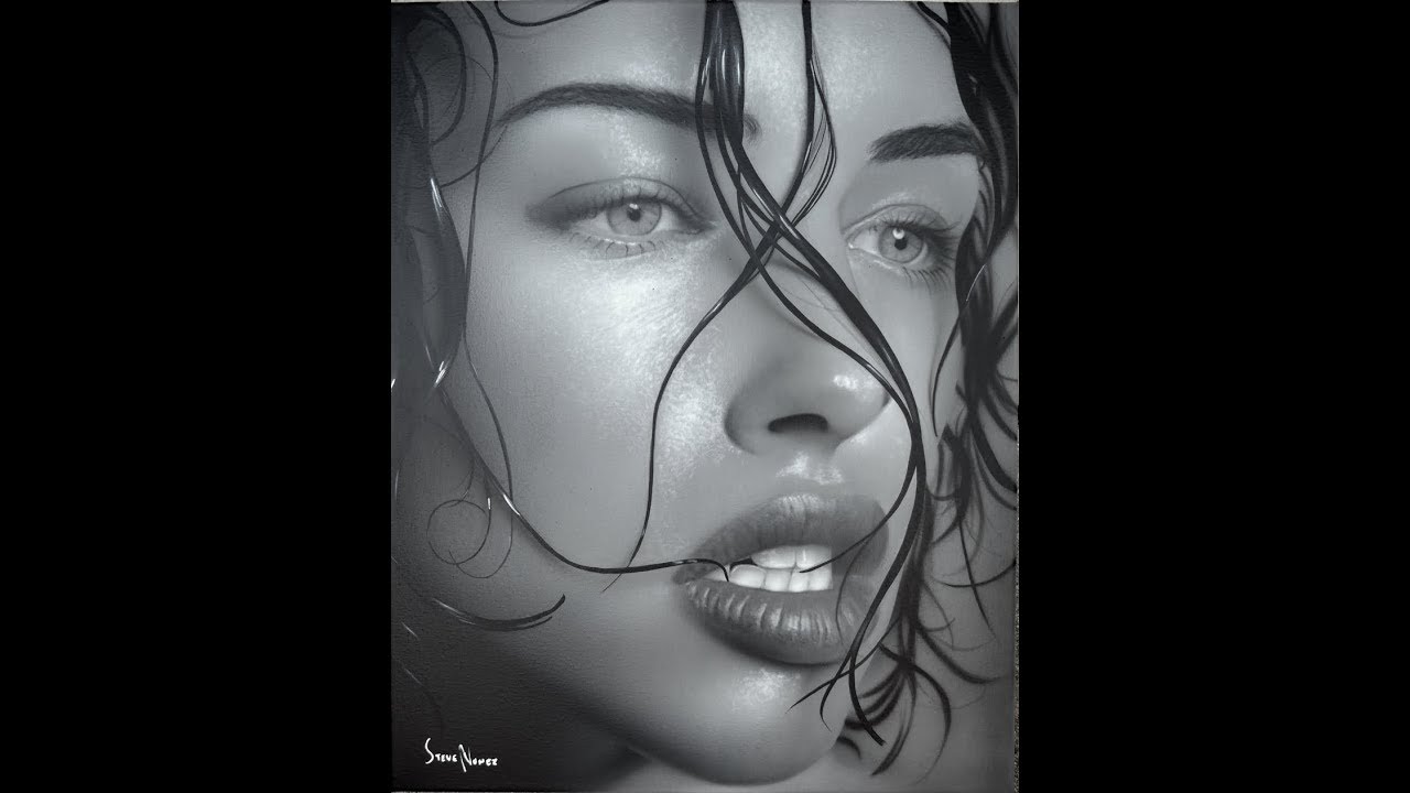 "Wet" : painting of woman on canvas (black/white)
