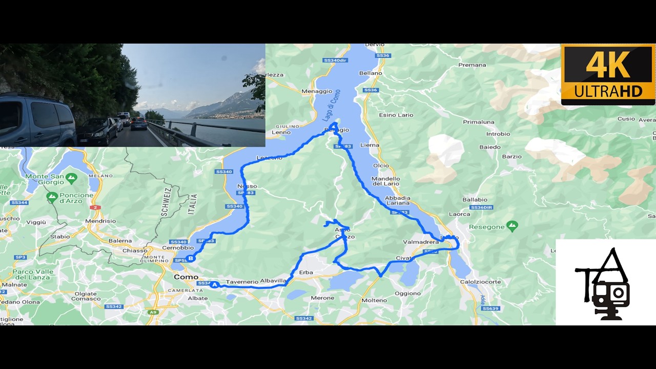 Scenic drive at Lake Como, 🇮🇹 (Bellagio) in real time and 4K