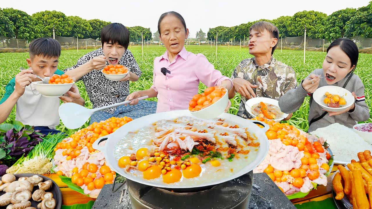 Super DELICIOUS Giant Pot of Young EGG Porridge with Full TOPPINGS | Tan Grandma Vlog