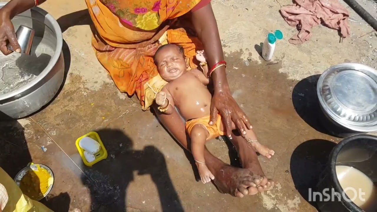 How to bathe New Born Baby 1 Month old, Place : Singampunari.