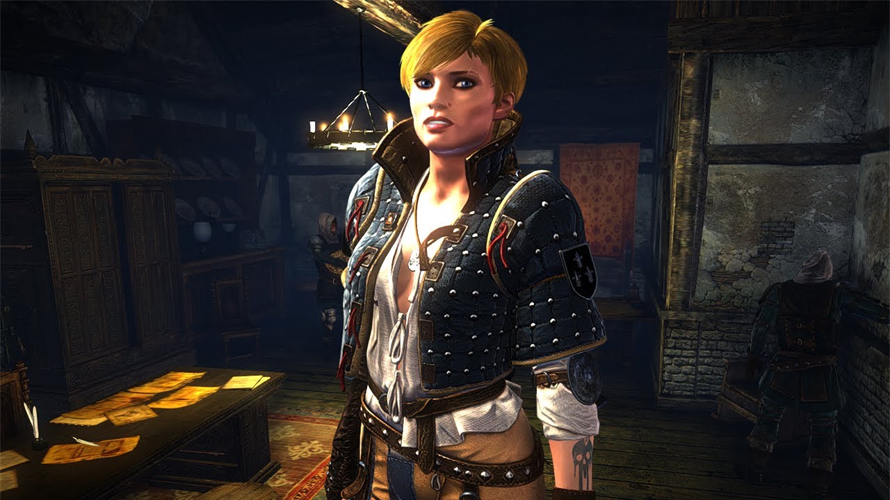 Geralt Hungover: Ves and Blue Stripes Soldiers Have Fun in Flotsam (Witcher 2)