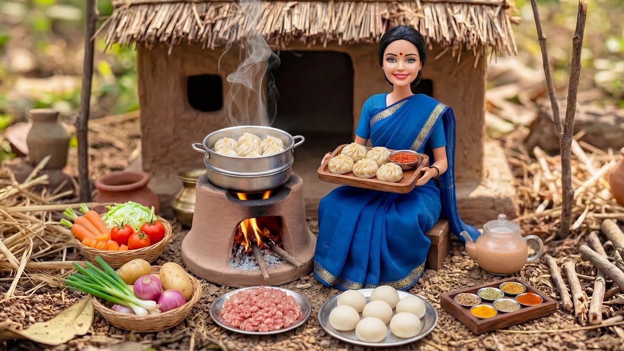 Miniature Doll Momos & Milk Tea Cooking ASMR | Indian Village Tiny Kitchen Story