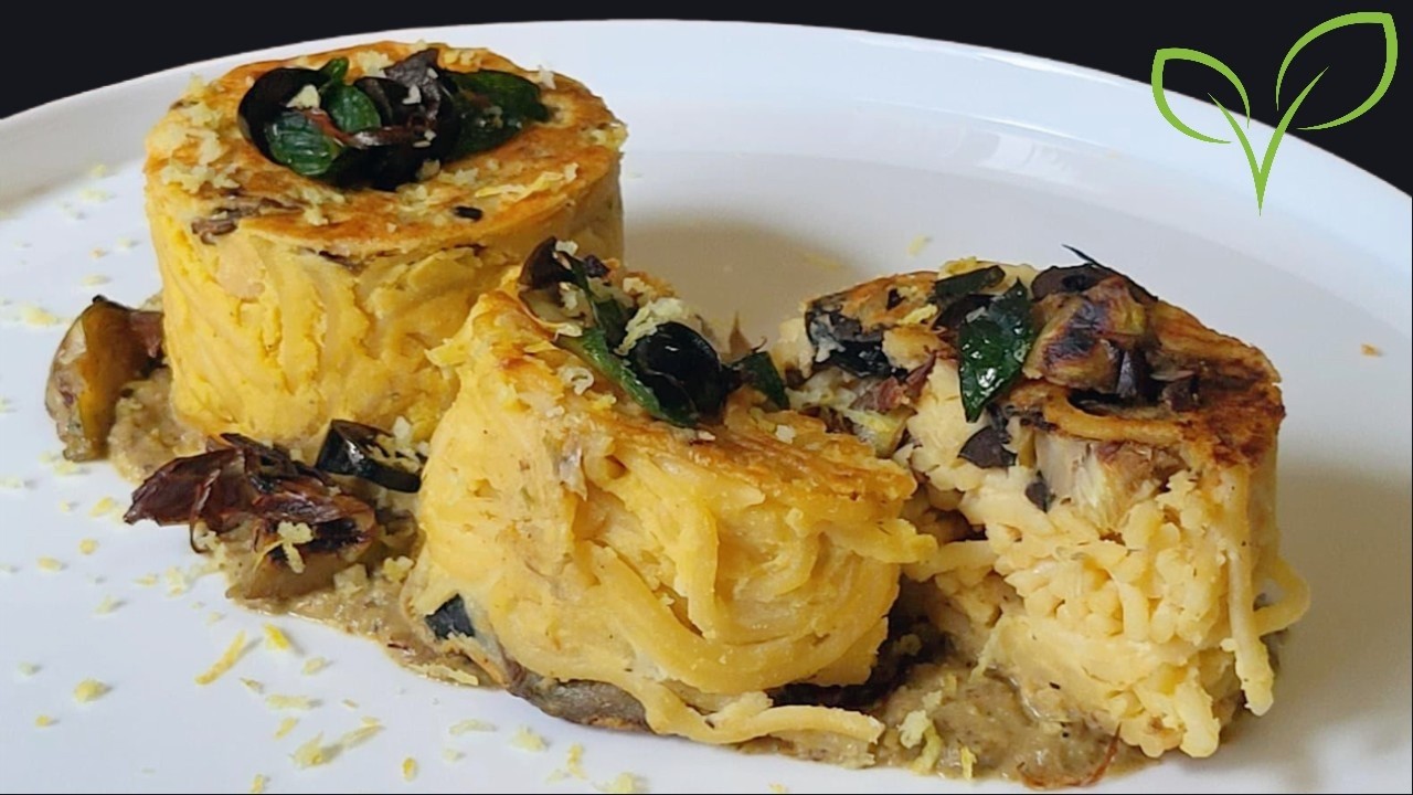“Nido di Carciofi”: frittata di pasta monoporzione in crosta di mandorle e agrumi