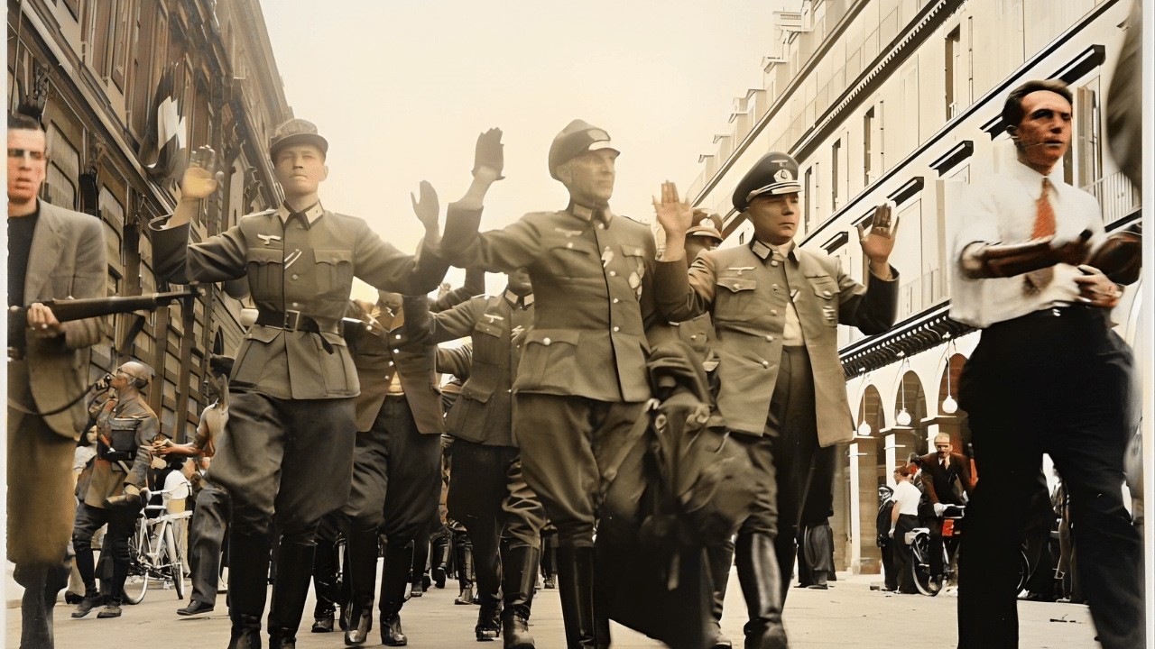 Освобождение Парижа (1944) Реальные кадры — Аллея позора