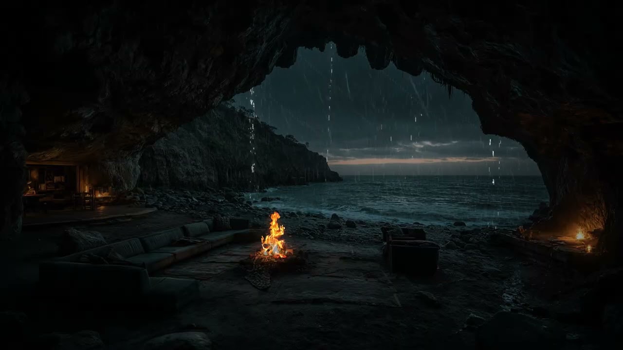 Stormy Midnight in a Secluded Forest Cave | Heavy Rain Sounds & Calm Natural Ambience