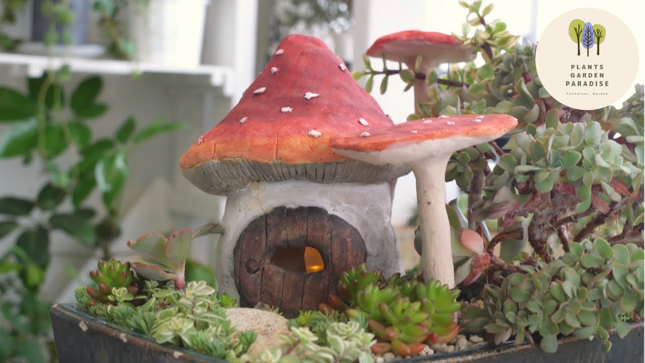 キノコのおうち  多肉の箱庭 Mushroom house Succulent garden [DIY Miniature]