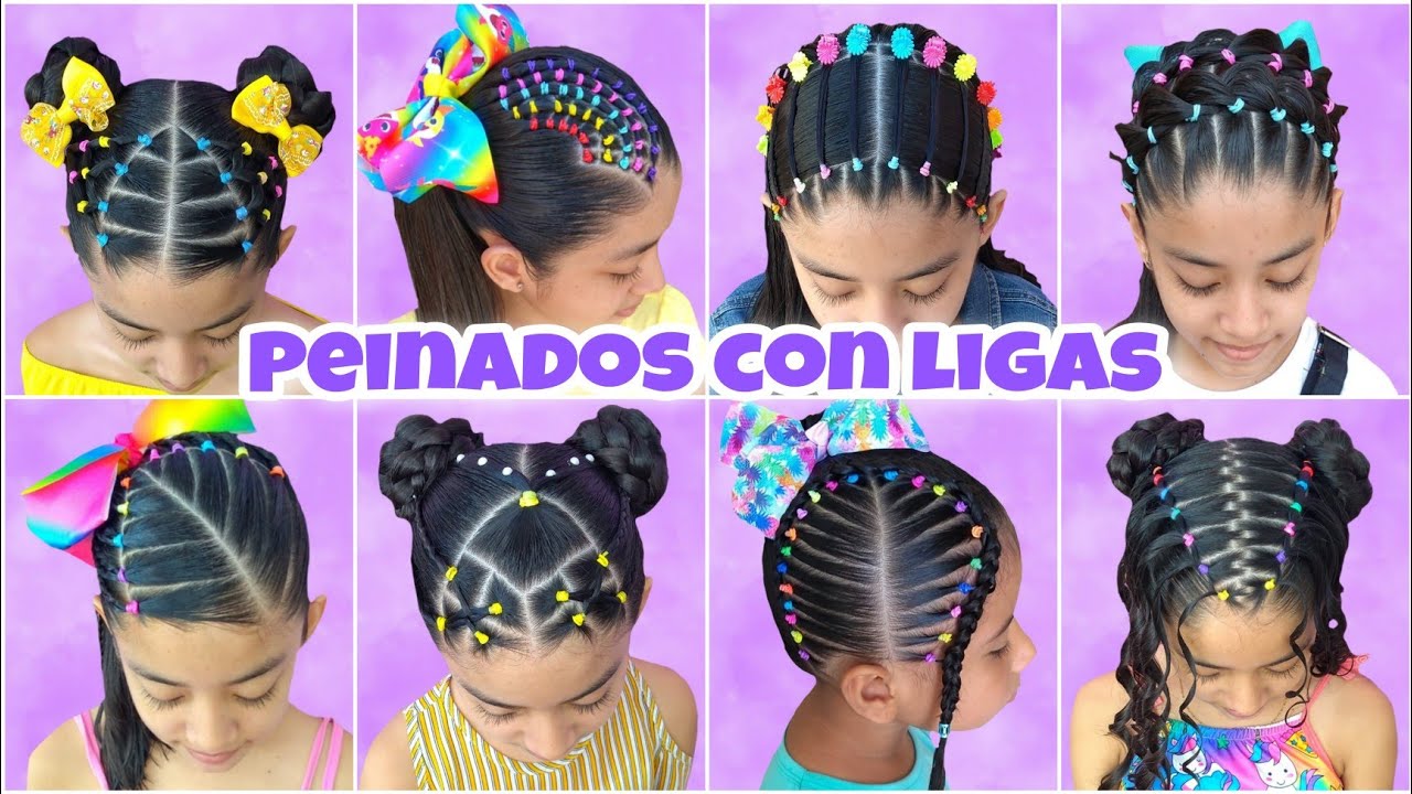 INCREIBLES PEINADOS PARA NIÑAS CON LIGAS 💜💛💙💚🧡 SUPER FACILES Y BONITOS