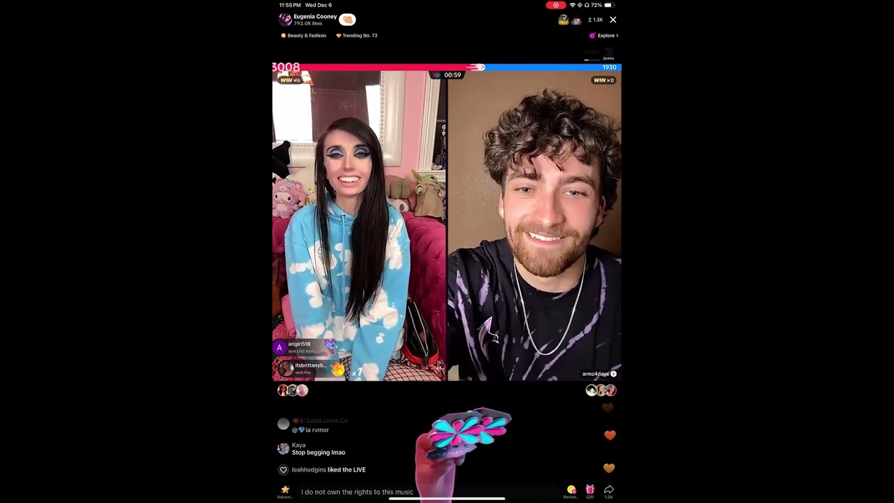 Eugenia flirting. Viewers question her seemingly droopy eyes. 12/06/23