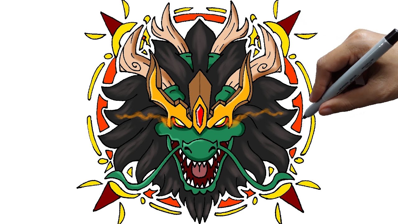 How to draw eastern dragon rework icon step by step