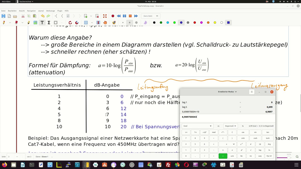 Dämpfung bei Kupferleitung inklusive dB-Berechnung (Dezibel) an einem Beispiel - LF 3