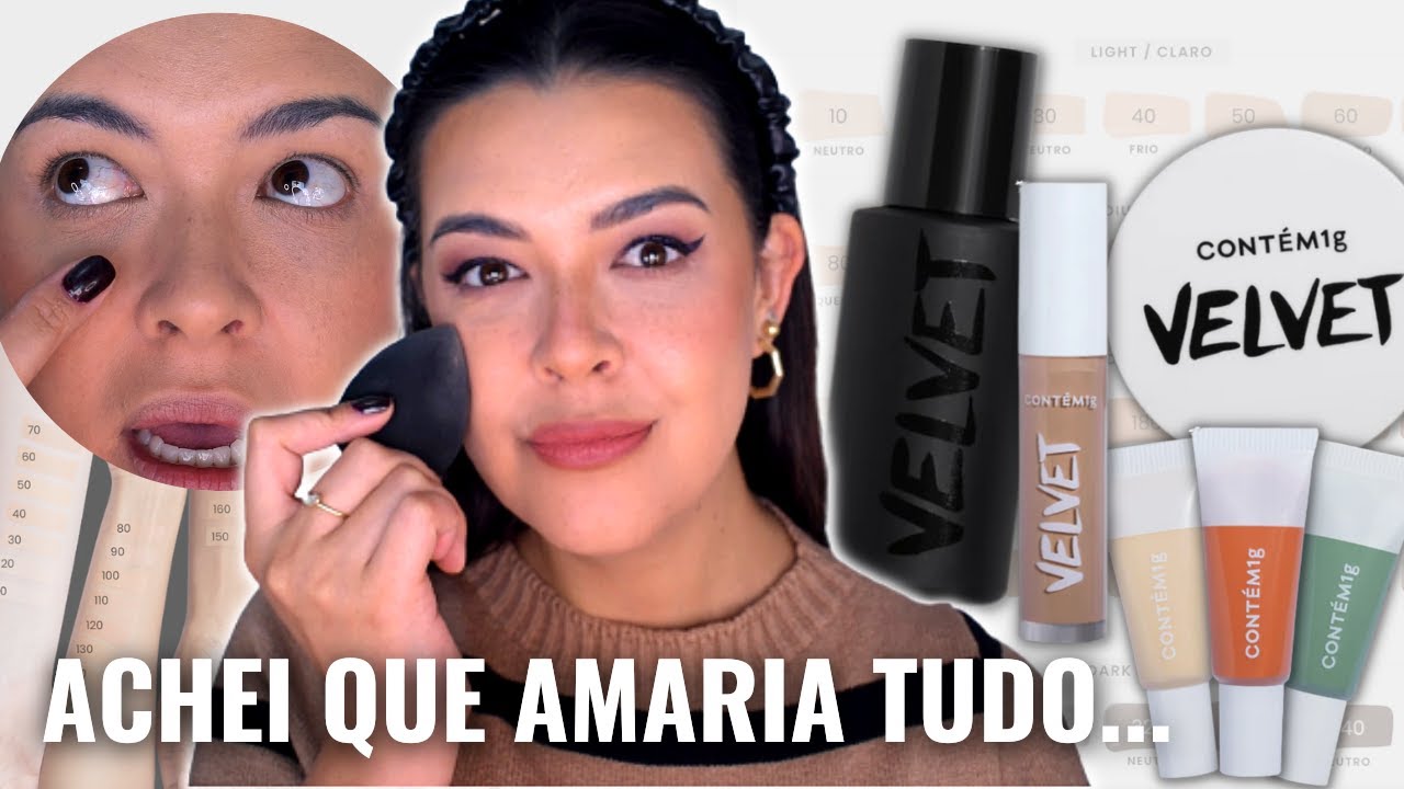 Testei Lançamentos da CONTÉM 1g |  SISTEMA VELVET: Primers com cor, base, corretivo e pó #fullface
