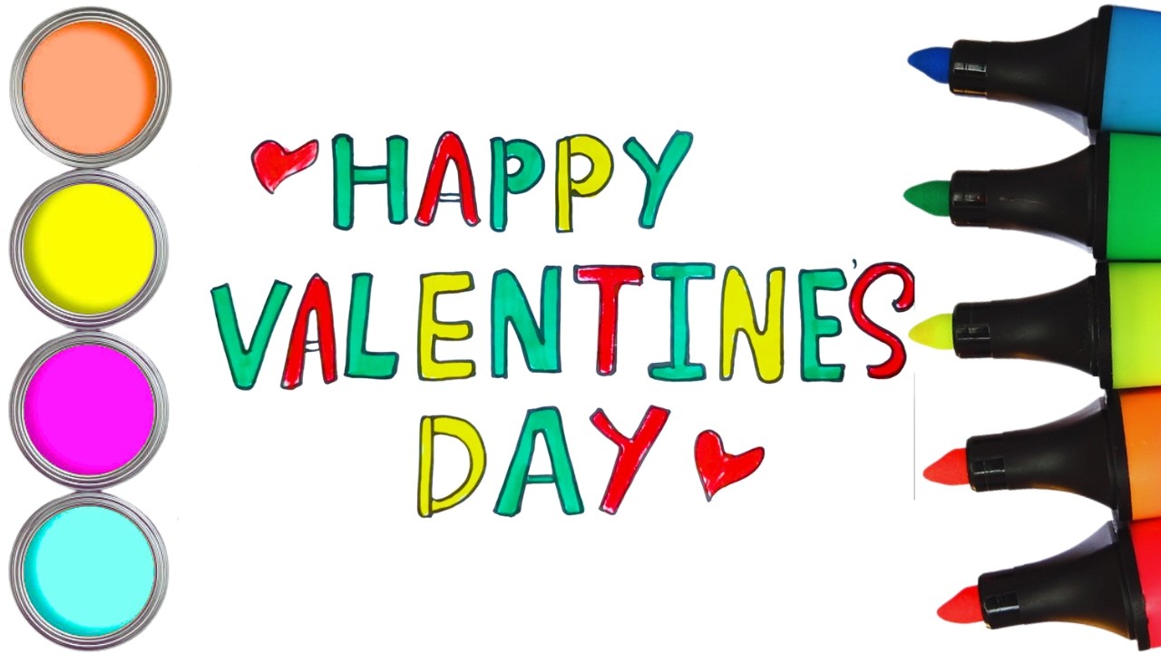 How To Draw cute Happy Valentines day card Drawing, Painting & Coloring For Kids and Toddlers_ 🌈🎨
