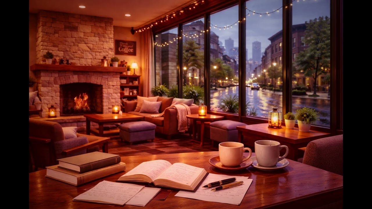 Cozy Coffee Shop Fireplace ☕🔥 | Chill Lo-Fi Beats for Studying & Focus | 2 Hours