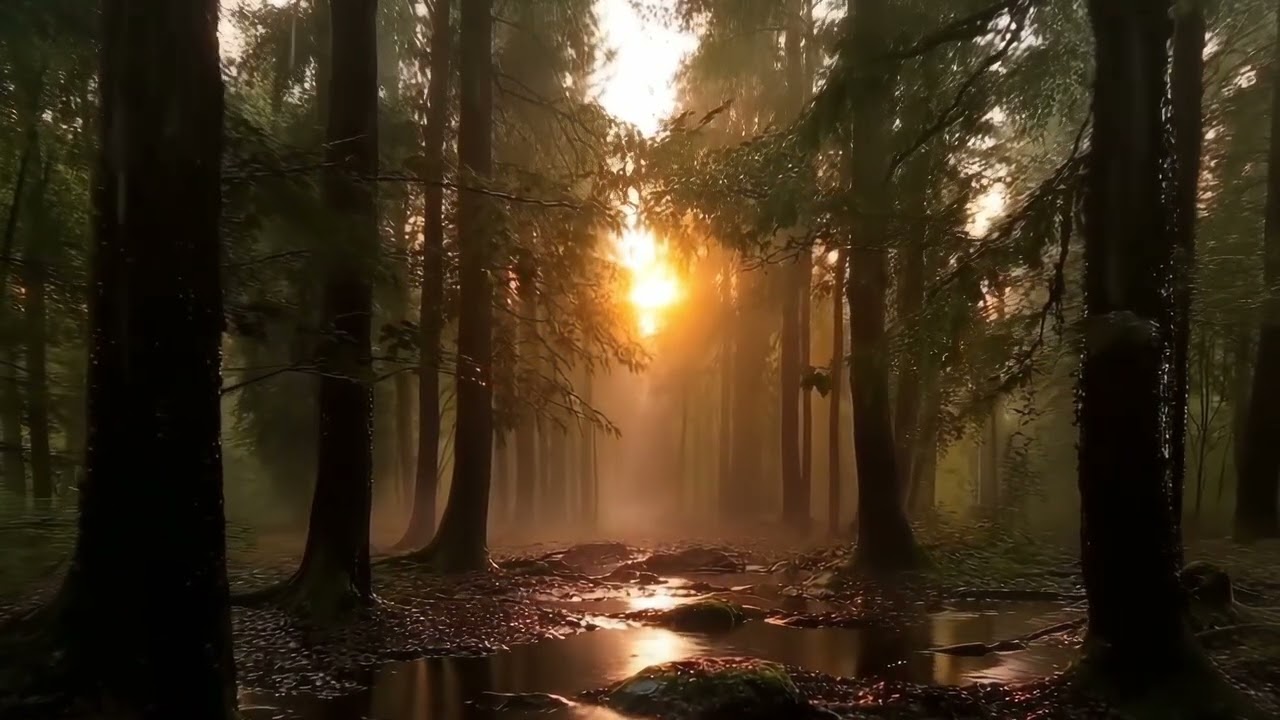 Rain in a forest, ambient relaxing sounds, birds, thunder
