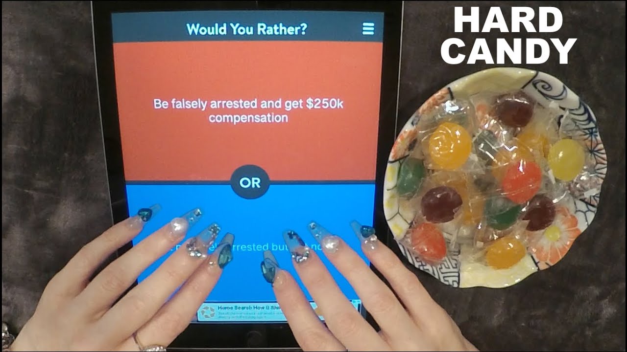ASMR Eating Hard Candy & Playing Would You Rather on iPad | Whispered | Long Nail Tapping
