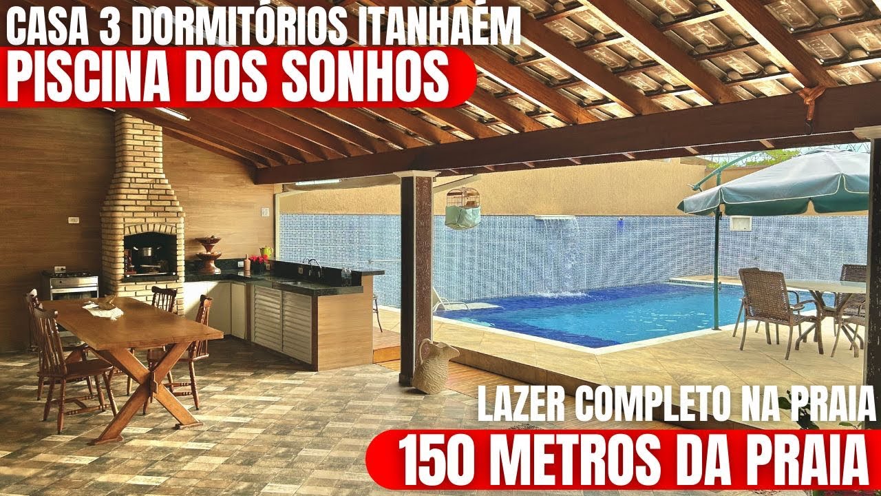 CASA NA PRAIA COM PISCINA DOS SONHOS 3 DORMITORIOS 150 METROS DO MAR A VENDA ITANHAÉM