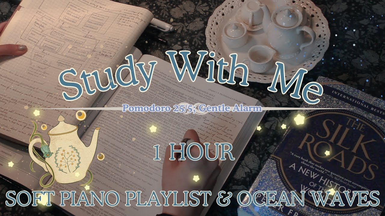 📖✨1 Hour Study With Me | Pomodoro 25/5 | Focused Database Management Study | Ocean Waves & Piano