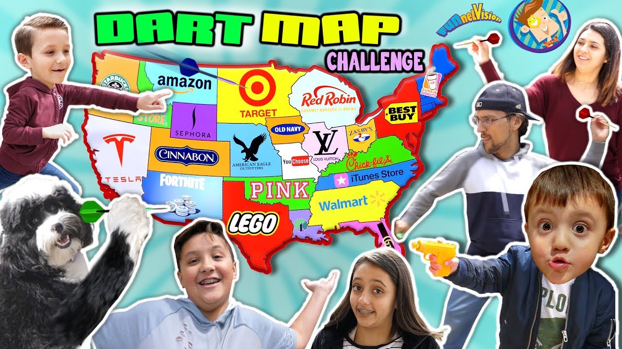 Throwing Darts at a Map & Buying Whatever it Lands on Challenge (FUNnel FV Family Vision)