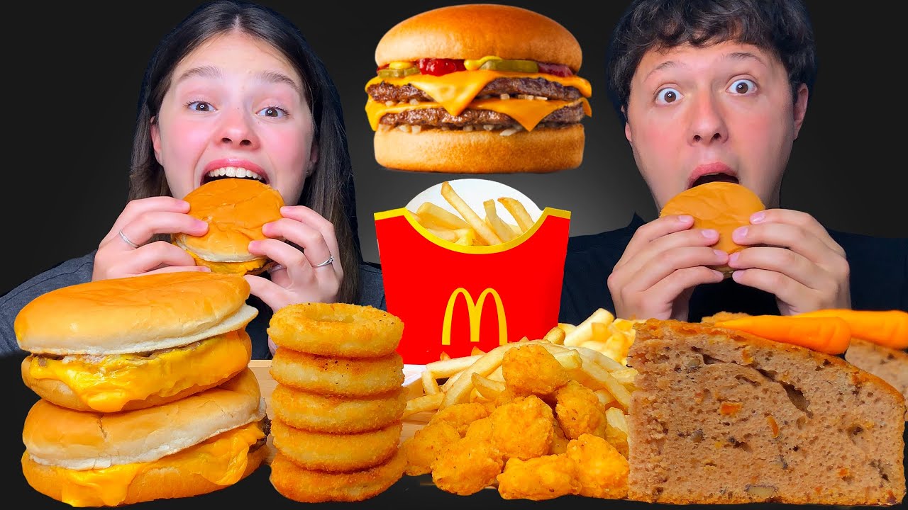 ASMR DOUBLE CHEESEBURGERS & CARROT CAKE MUKBANG EATING 먹방 Tati ASMR