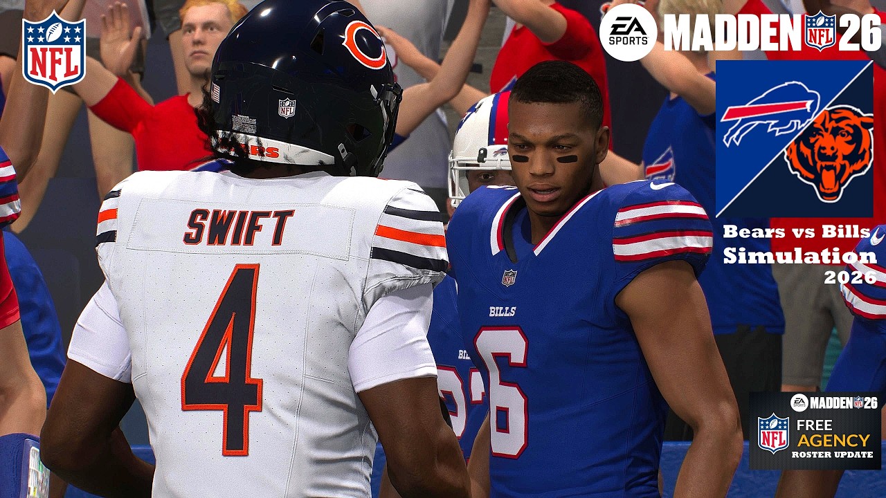 Madden 26 Rome Odunze Bears vs DJ Moore Buffalo Bills - Updated Roster- Simulation 2026 Game Play
