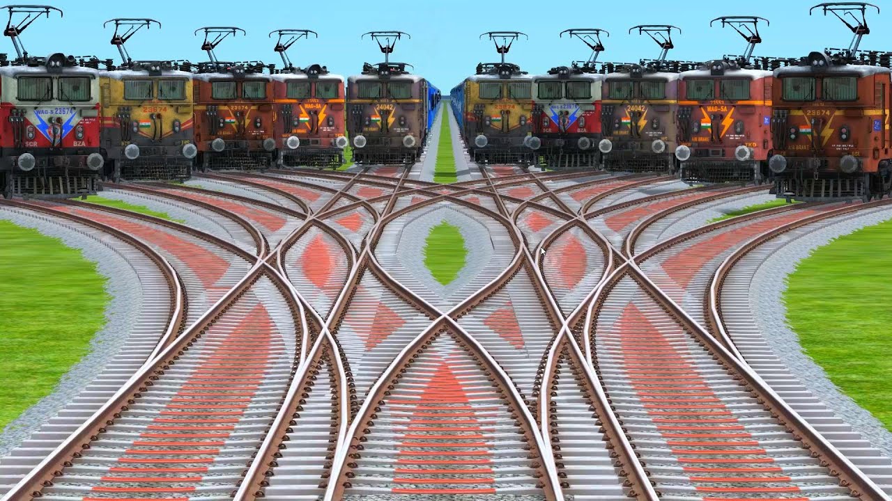 ALL REALISTIC ELECTRIC TRAINS CROSSING FOR CURVED BRANCHED RAILROAD TRACKS|| trains Crossing 