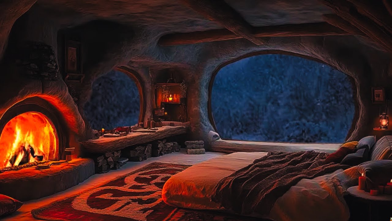 🔥 Refugio Invernal en una Cabaña de Montaña con Sonido de Fuego y Nieve 🌨️ #ASMR #Relax