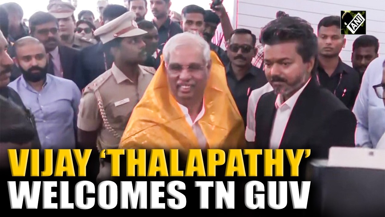 TVK Chief Vijay welcomes Tamil Nadu Governor at Chennai stadium ahead of CM oath ceremony