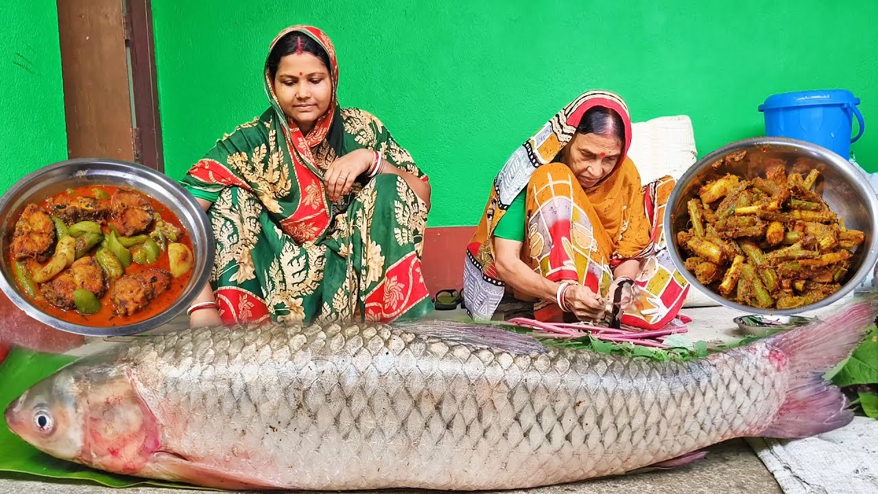২ কেজির বেশি ওজনের ঘেসো রুই মাছের ঝিঙে আলু দিয়ে ঝোল রান্না,বাড়ির মারিশ ডাঁটা মশলা দিয়ে ভাজা করলাম I