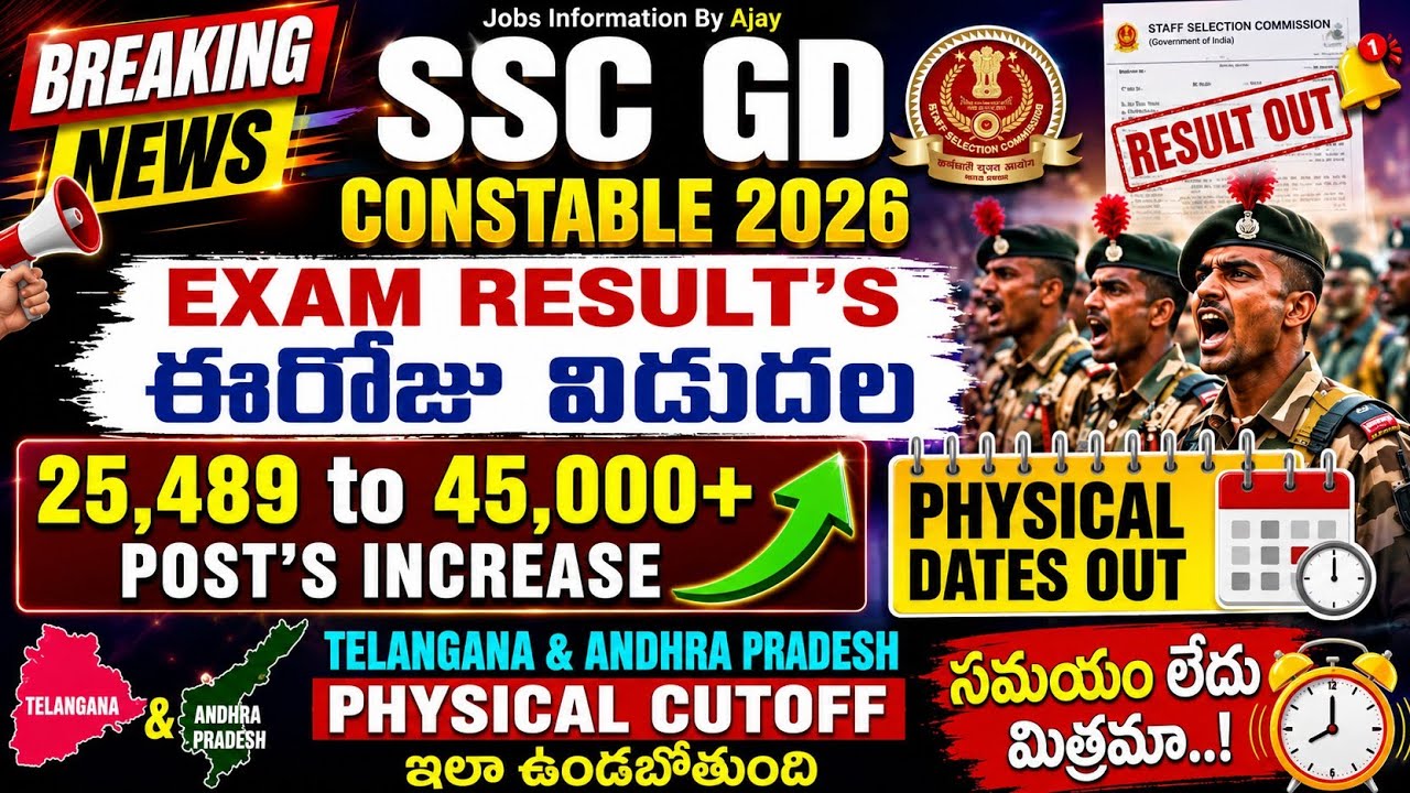 SSC GD Constable Exam Result's ఈరోజు విడుదల | Physical Dates OUT | TG/AP Cut-off Marks | 2026 |