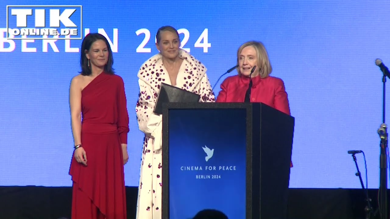 Hillary Clinton honored by Sharon Stone and Annalena Baerbock at Cinema For Peace Gala 2024 Berlin