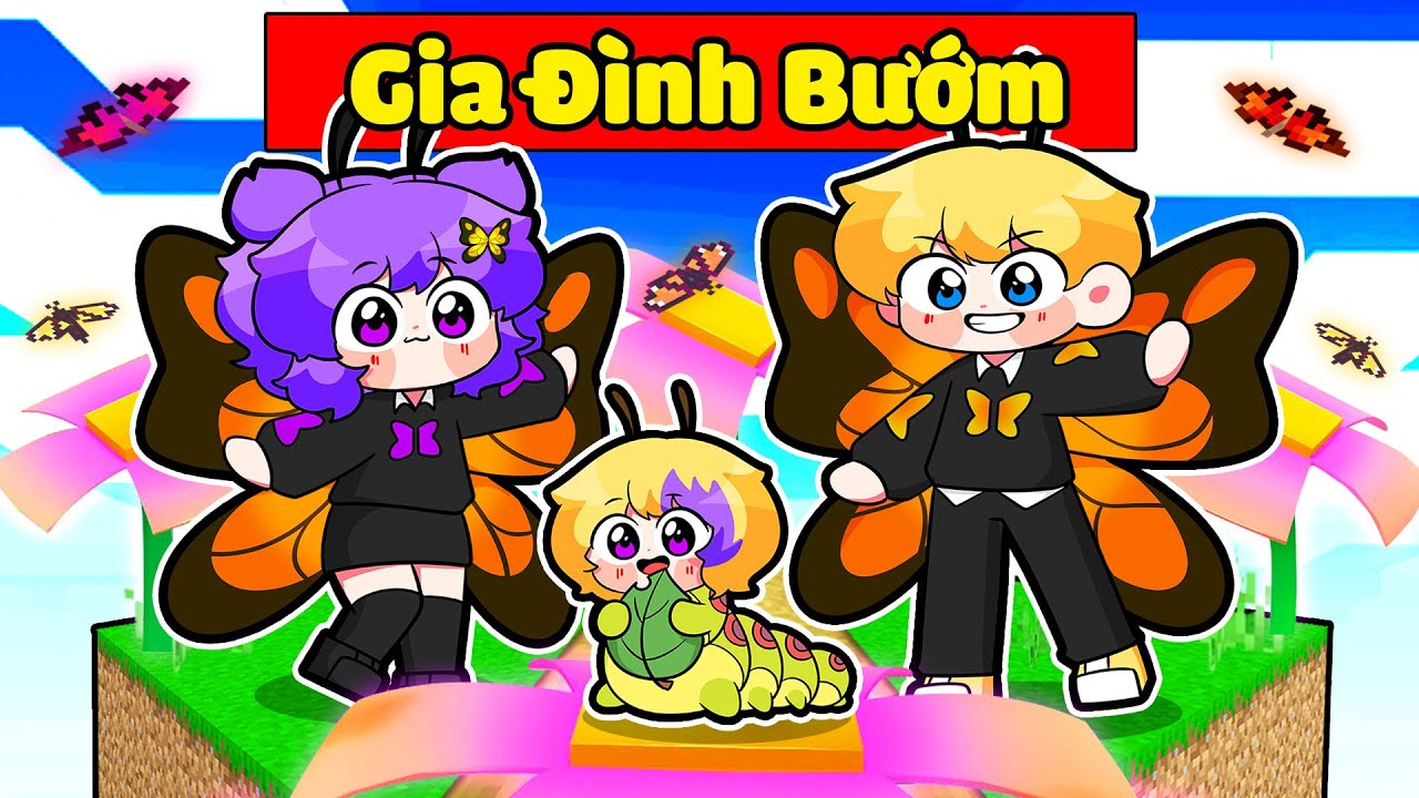 NABEE VÀ TÔ GÀ BẤT NGỜ TRỞ THÀNH GIA ĐÌNH BƯỚM VÀ CÓ CON TRONG MINECRAFT*NABEE 1 BLOCK 👨‍👩‍👧‍👦🦋🐛