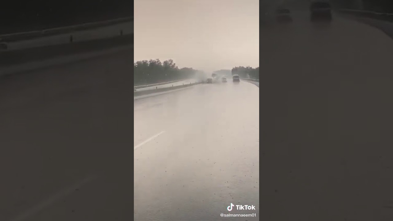 Accident of Cars on Motorway due to heavy Rain.