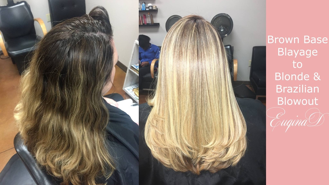 Brown Balayage to Highlighted Blonde and Brazilian Blowout