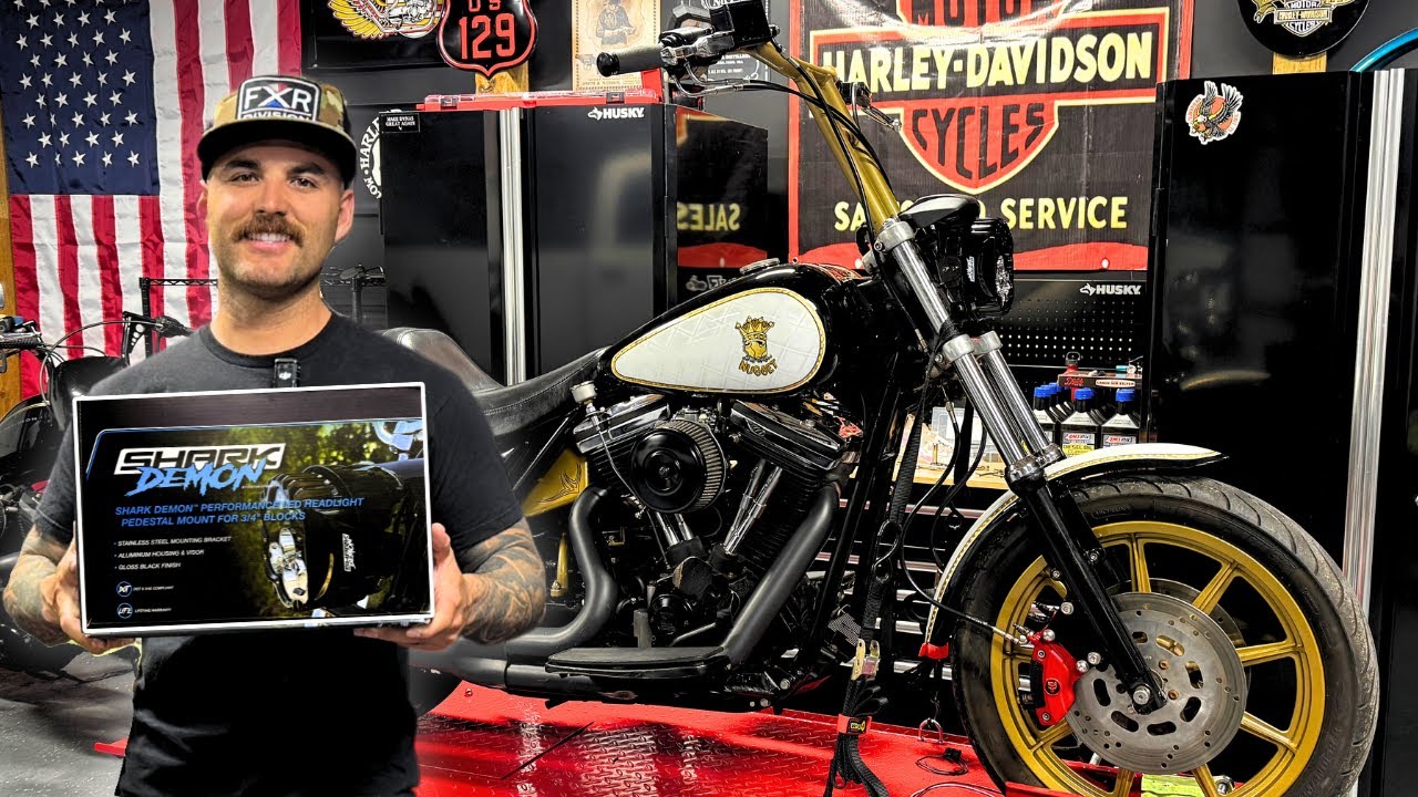 Модификация мотоцикла Harley Davidson! Установка и обзор Shark Demon на FXR Build, эпизод 8