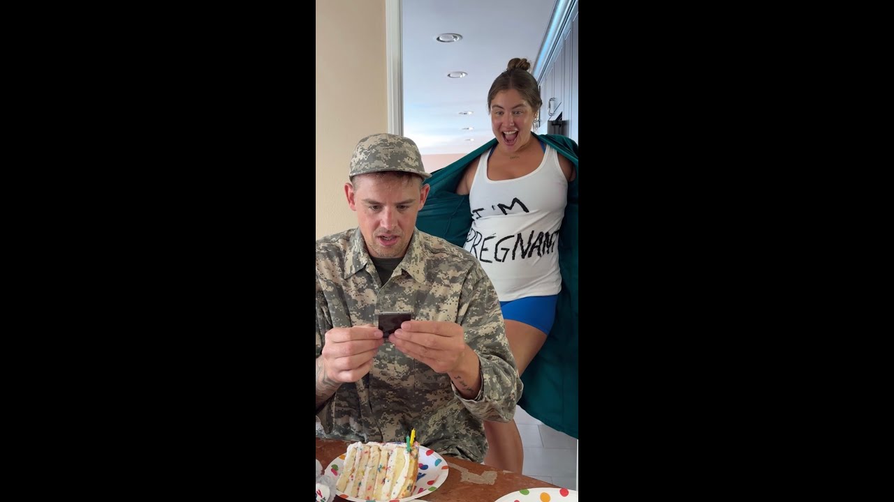 Soldier comes home to surprise pregnancy news on his birthday 🥹