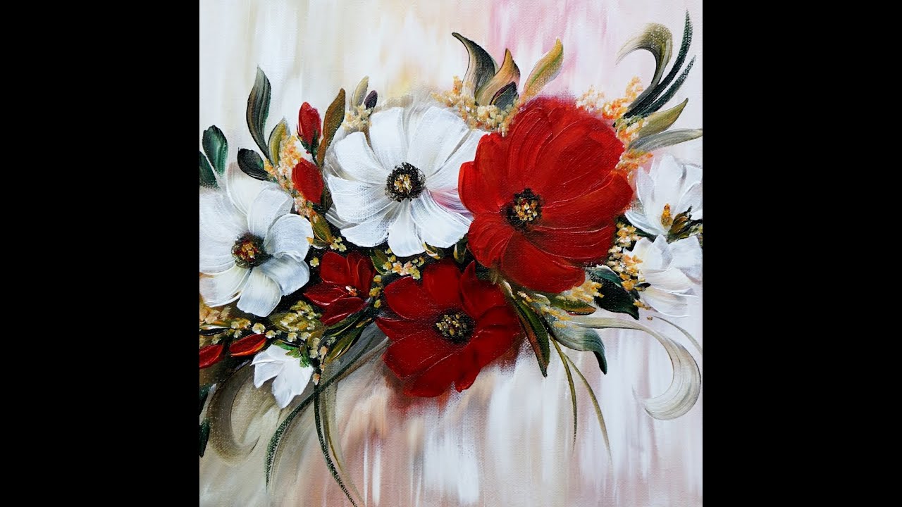 Flowers Painting/Acrylics Blending/ 1Brush/Blumenmalerei/Acrylfarben verblenden/1Pinsel/V339