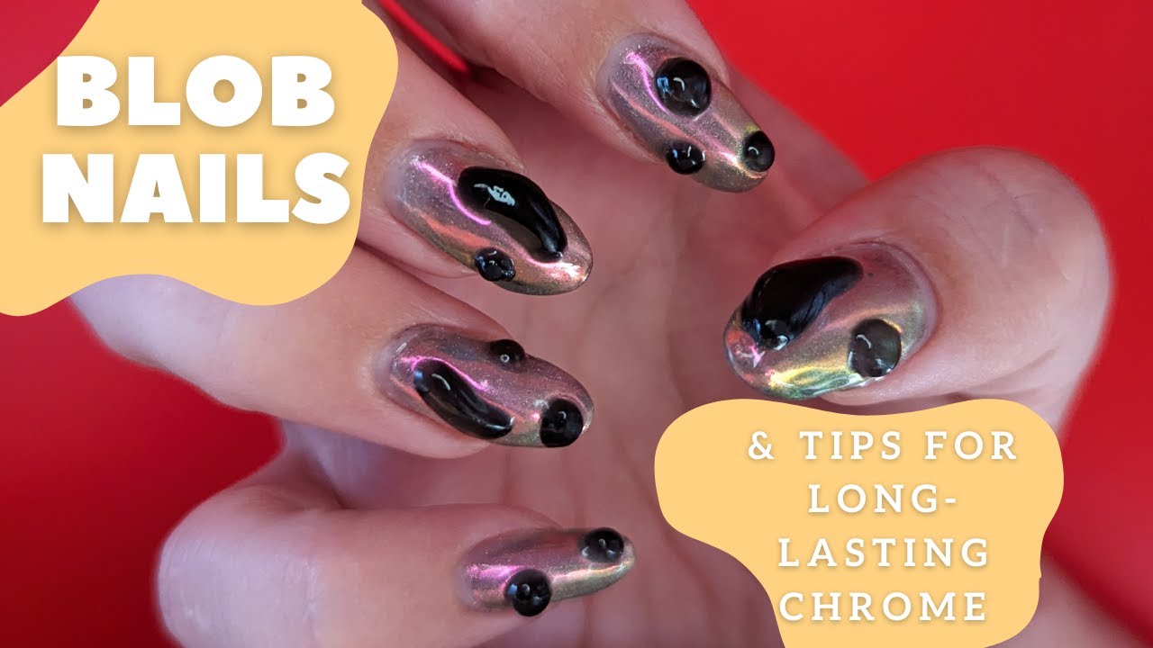blob nails + ten tips for chip-free chrome - icegel sunset glow chrome + star galaxy prism pt 2