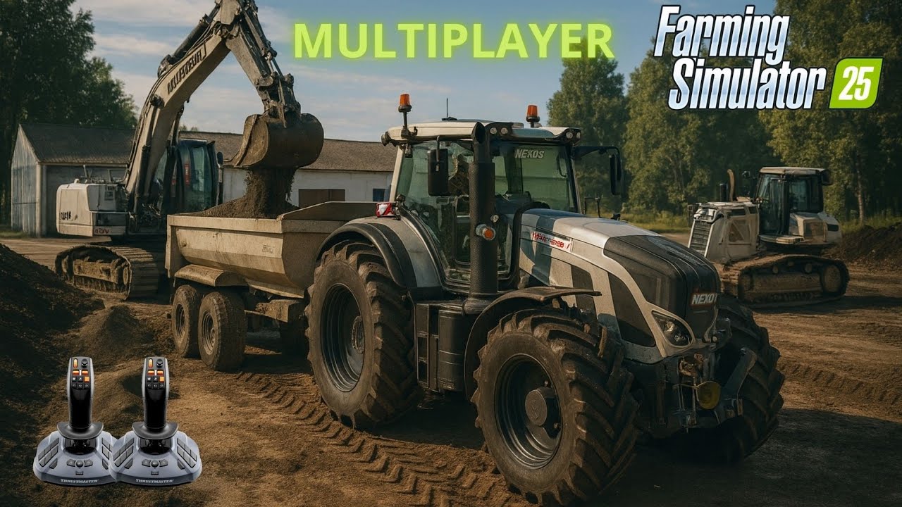 FS25 Multiplayer Trio Excavates MASSIVE Machinery Hall Area In Farming Simulator 25!