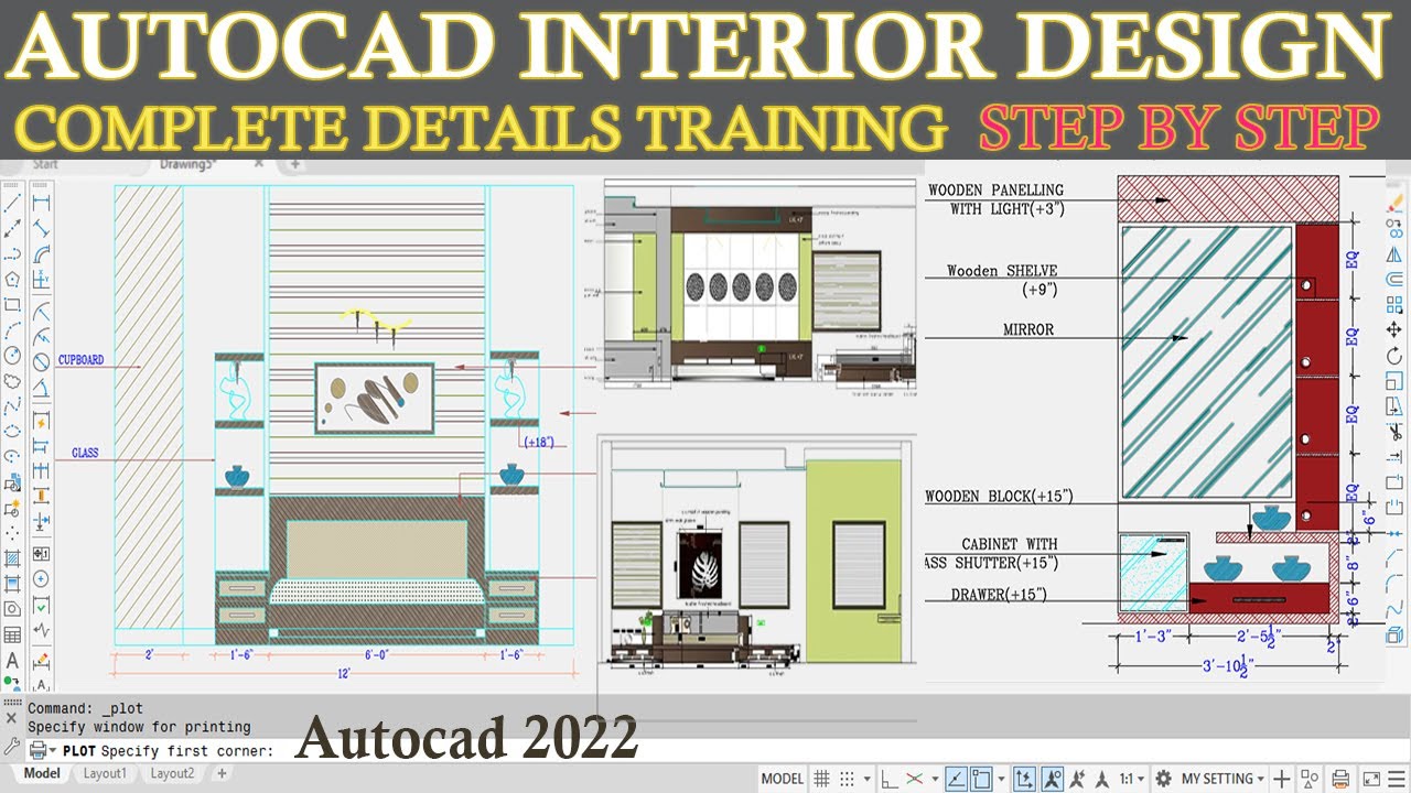 Autocad Interior Design Bedroom || Details with Dressing Table and Material