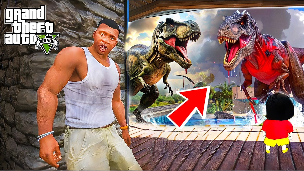 GTA V : Franklin&Shinchan ATTACKED by T-REX DINOSAURS! 🦖🔥 in gta5