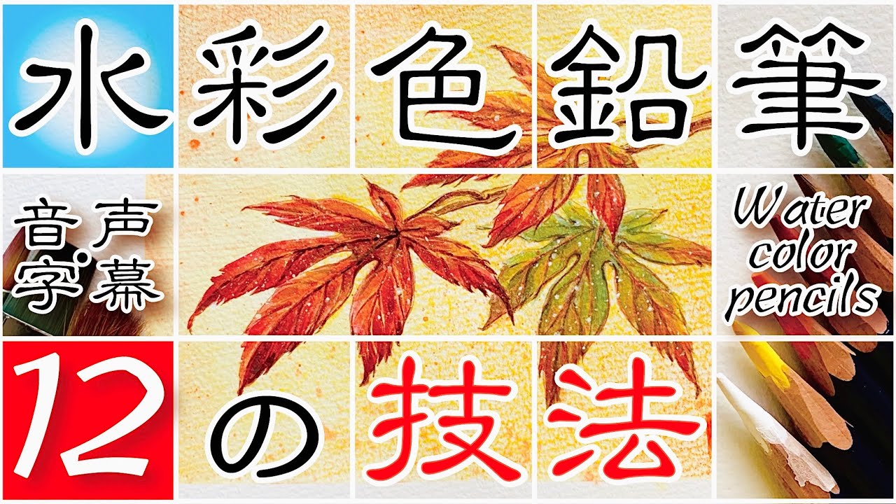 【水彩色鉛筆の塗り方１】塗り絵やイラストにも使える12の技法を塗りながらやさしく紹介/how to color Watercolor pencil drawing