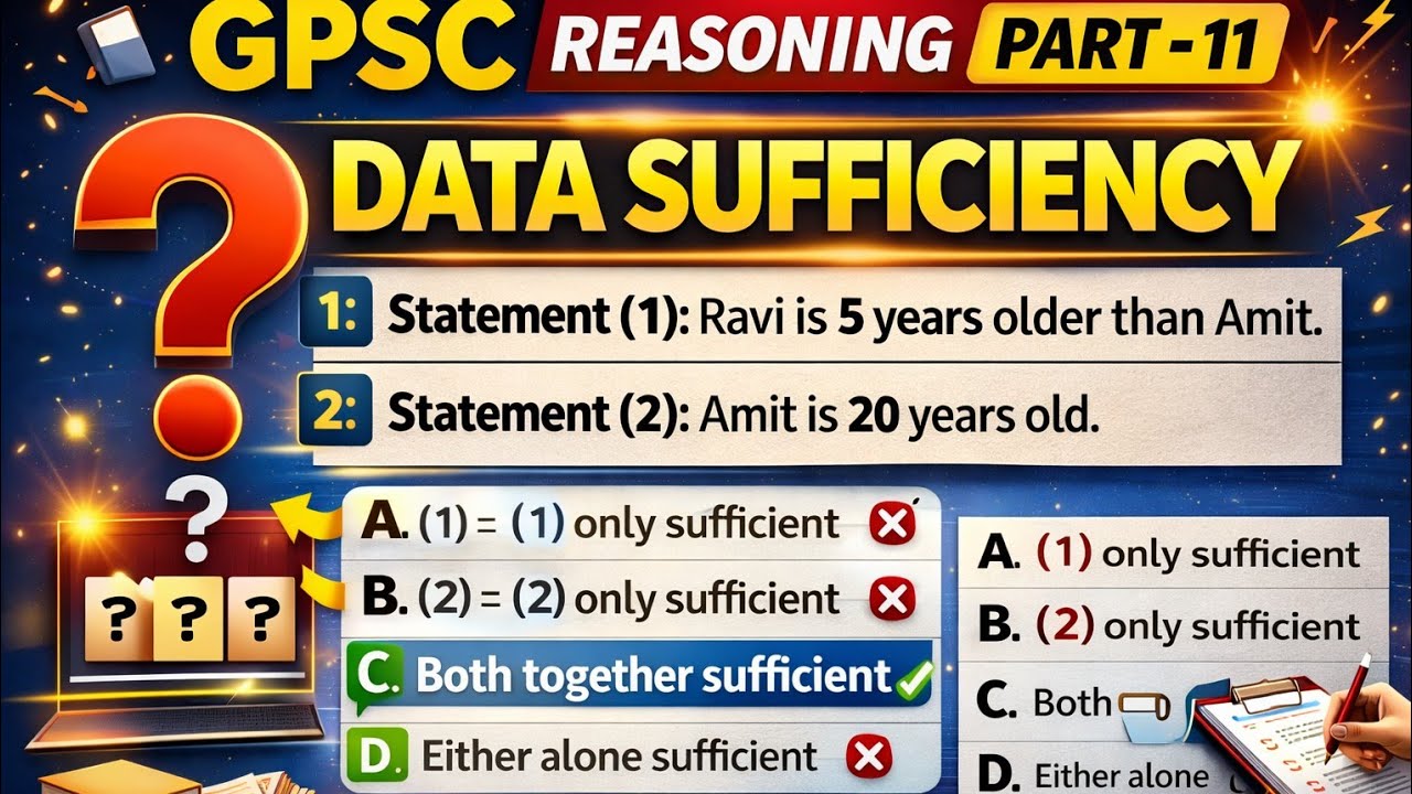 GPSC Reasoning Part 11 | Data Sufficiency સંપૂર્ણ સમજણ | Statement Trick | Basic થી Advanced | 