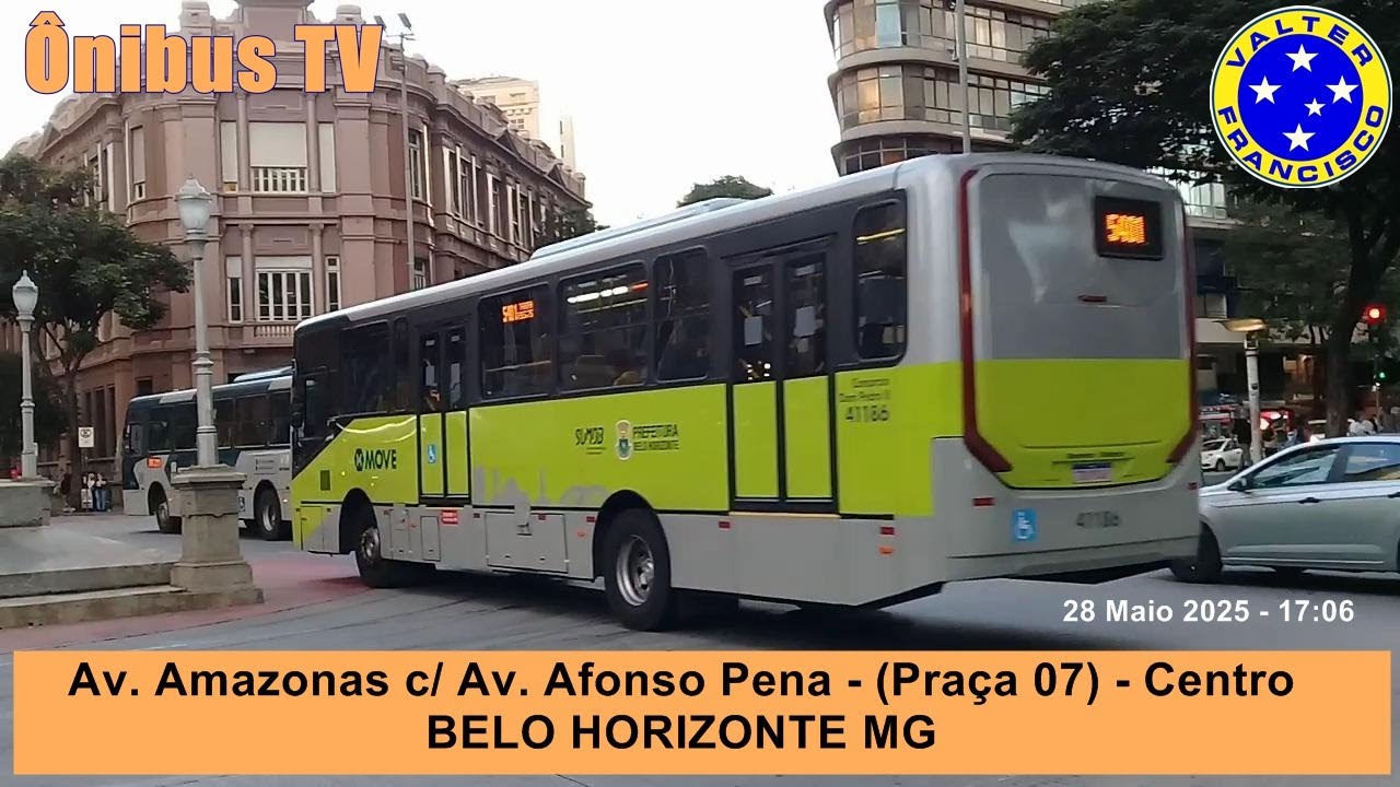 Av Amazonas com Av Afonso Pena - Praça 07 - Centro - Belo Horizonte MG - Movimento de Ônibus.